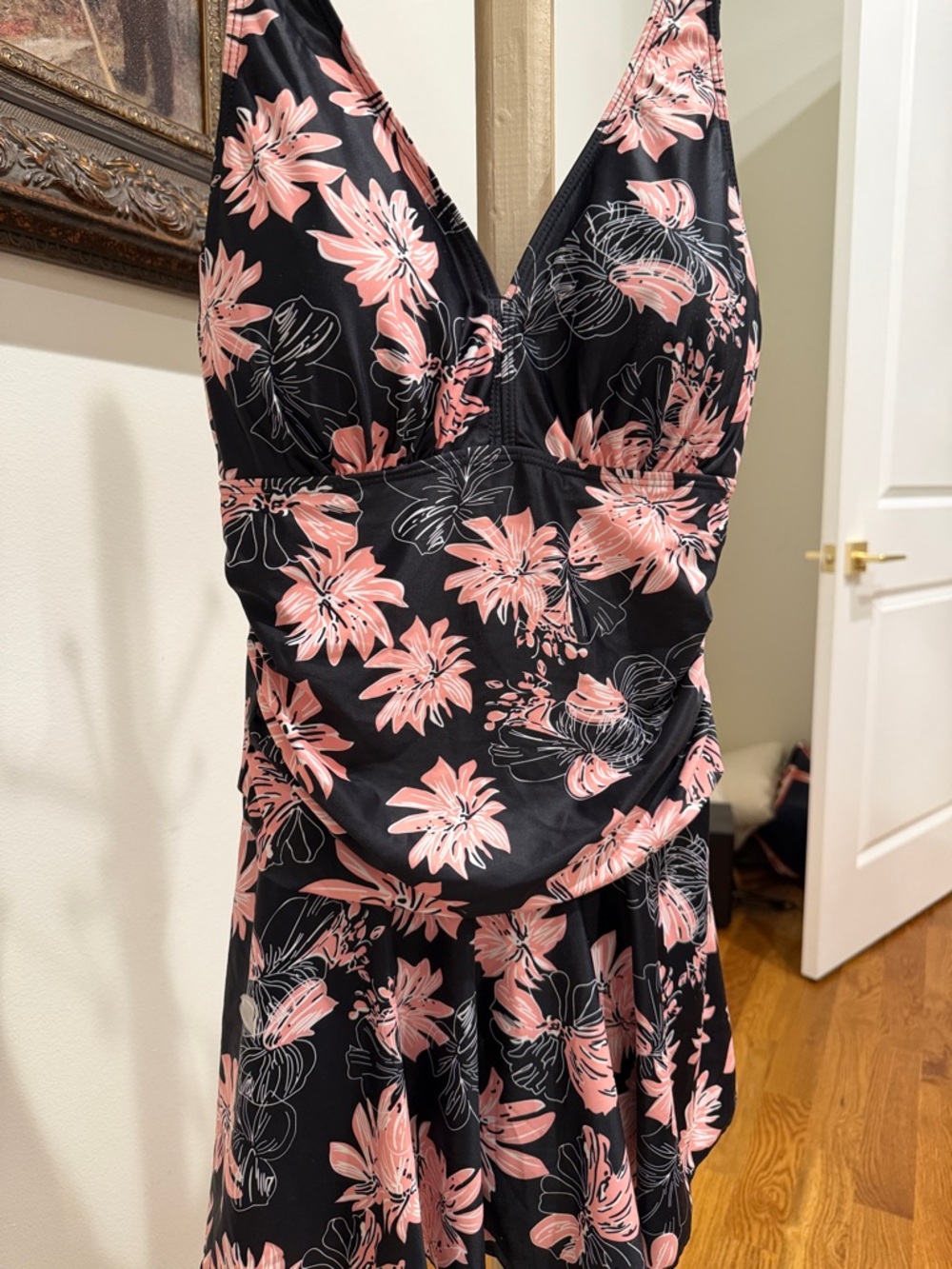 Black Cargo Shorts with Pink Floral Print